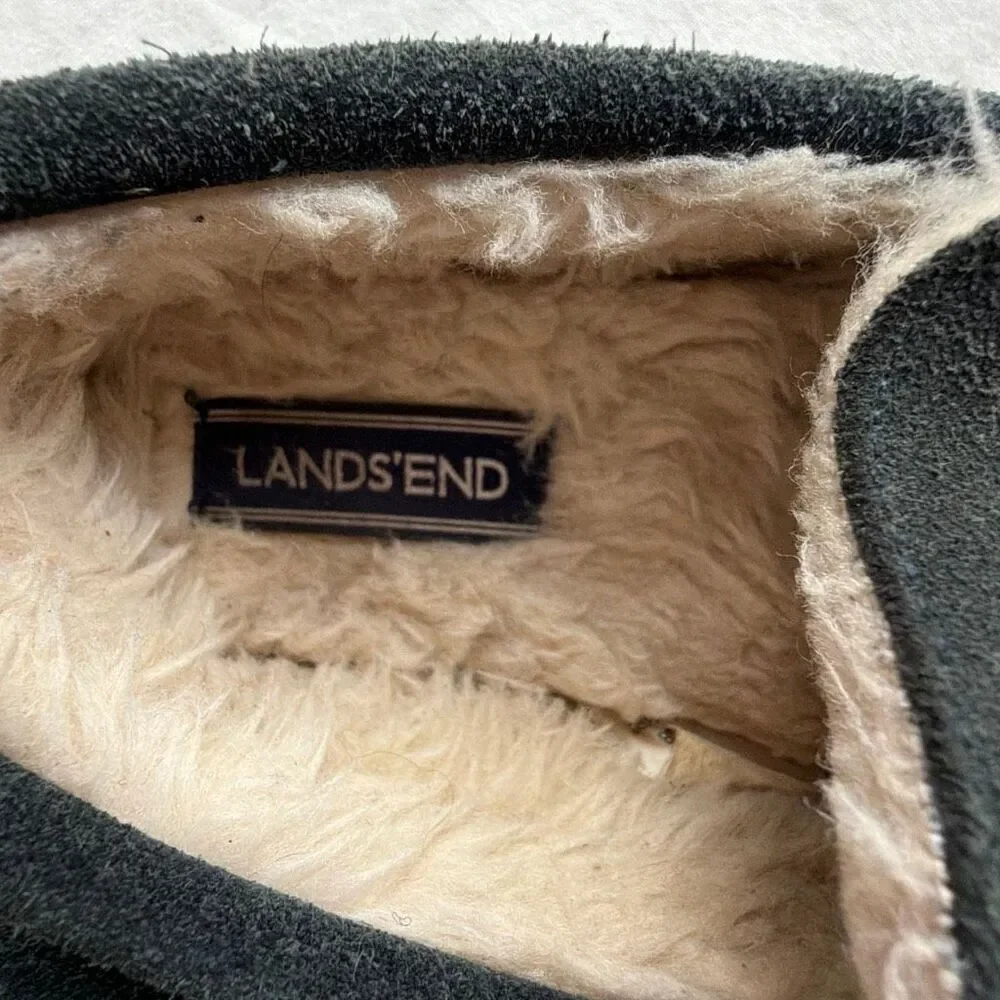Lands End Kids Moccasin Suede Slippers sz 11 Navy